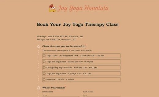 Formulaire d'inscription au yoga
